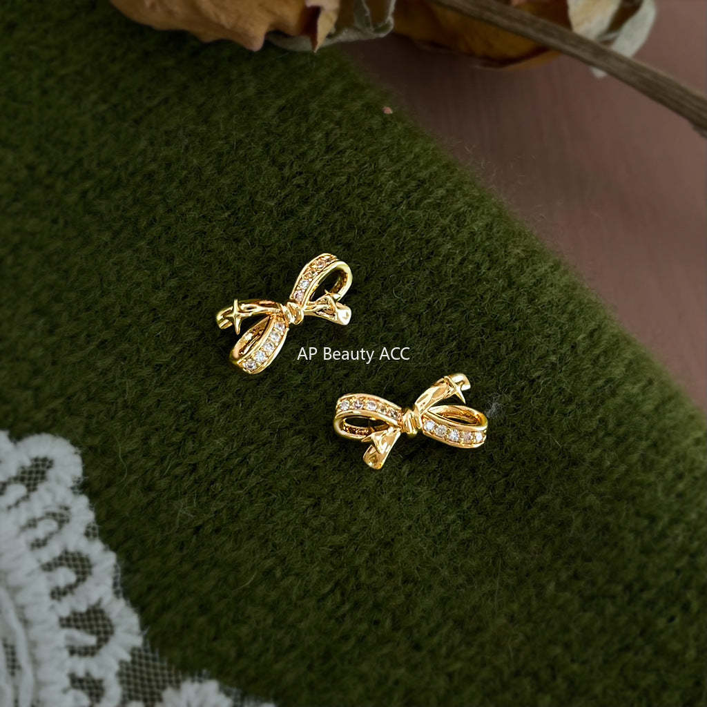 A廠-原創芒星微鑲鋯石蝴蝶結s925銀針耳環創意新款輕奢風耳飾工廠飾品「7255」25.12-3