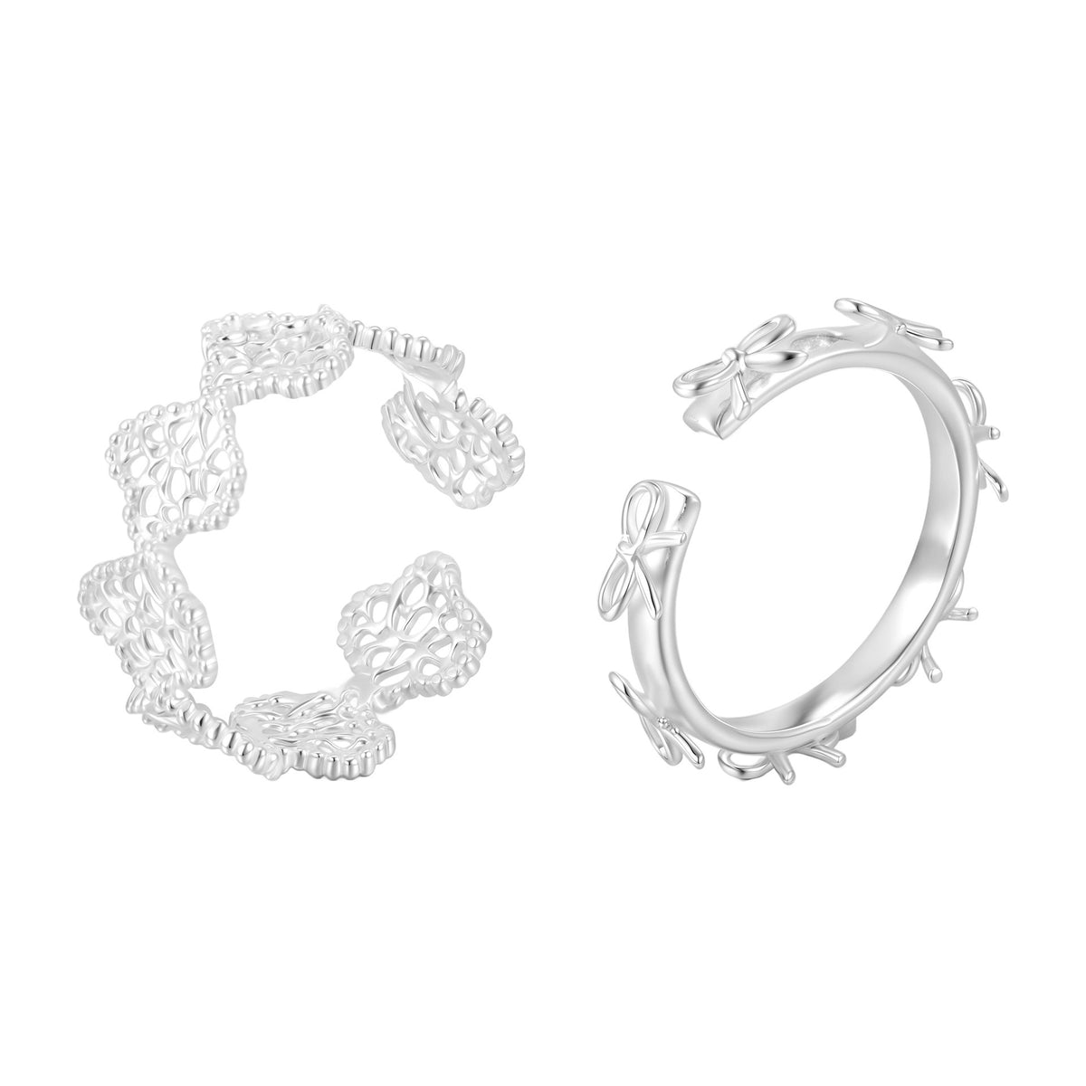 C廠-宮廷風蕾絲花邊純銀戒指輕奢小眾高級感蝴蝶結食指戒百搭氣質指環「JZ-0726」25.11-1