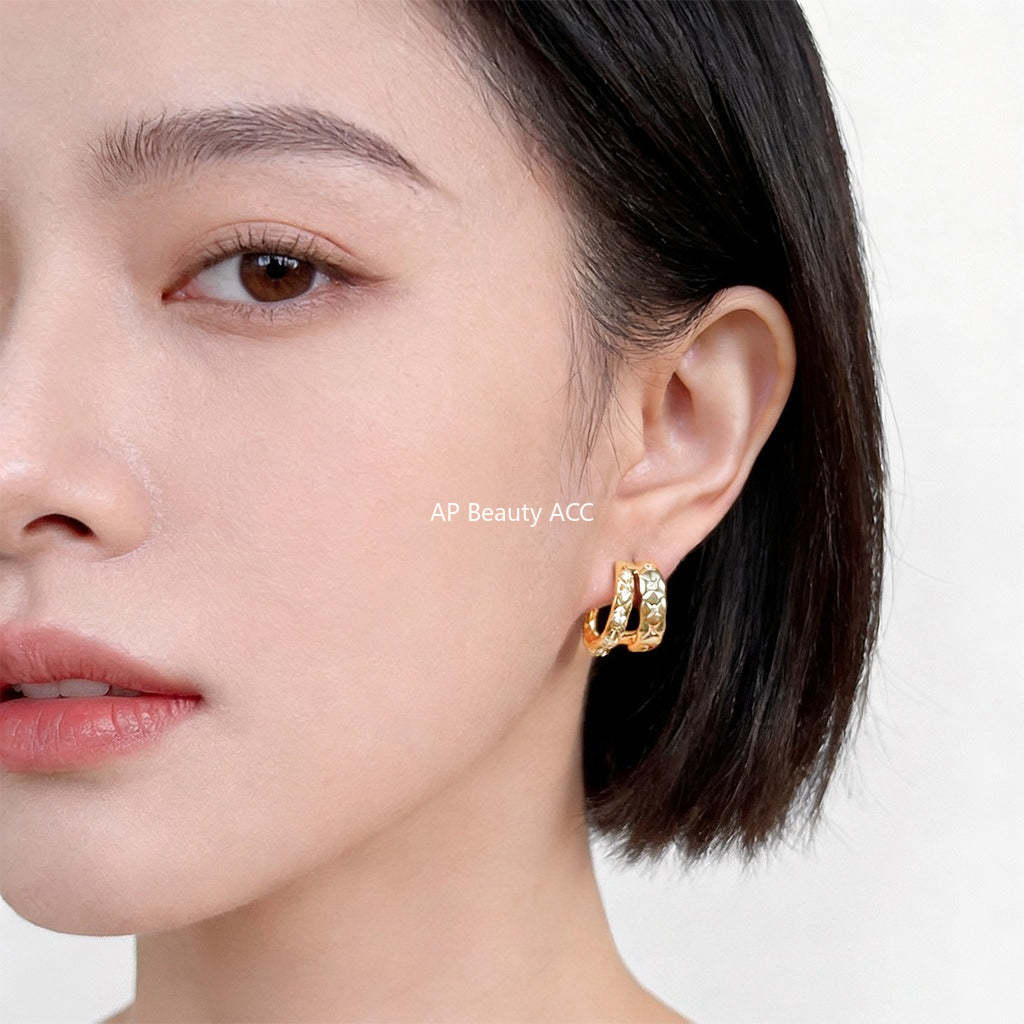 A廠-微鑲鋯石時尚高級感幾何925銀針保色 新款輕奢風芒星耳飾工廠耳環「7222」25.12-2