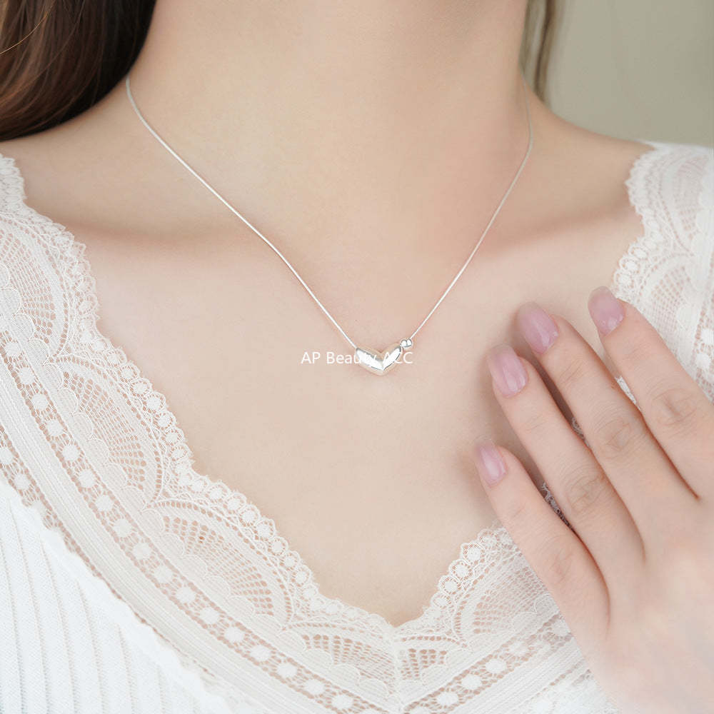 D廠-純銀S925愛心圓珠項鍊女小眾設計復古輕奢甜美可愛簡約鎖骨鏈批發「YC2177N_1」25.12-3