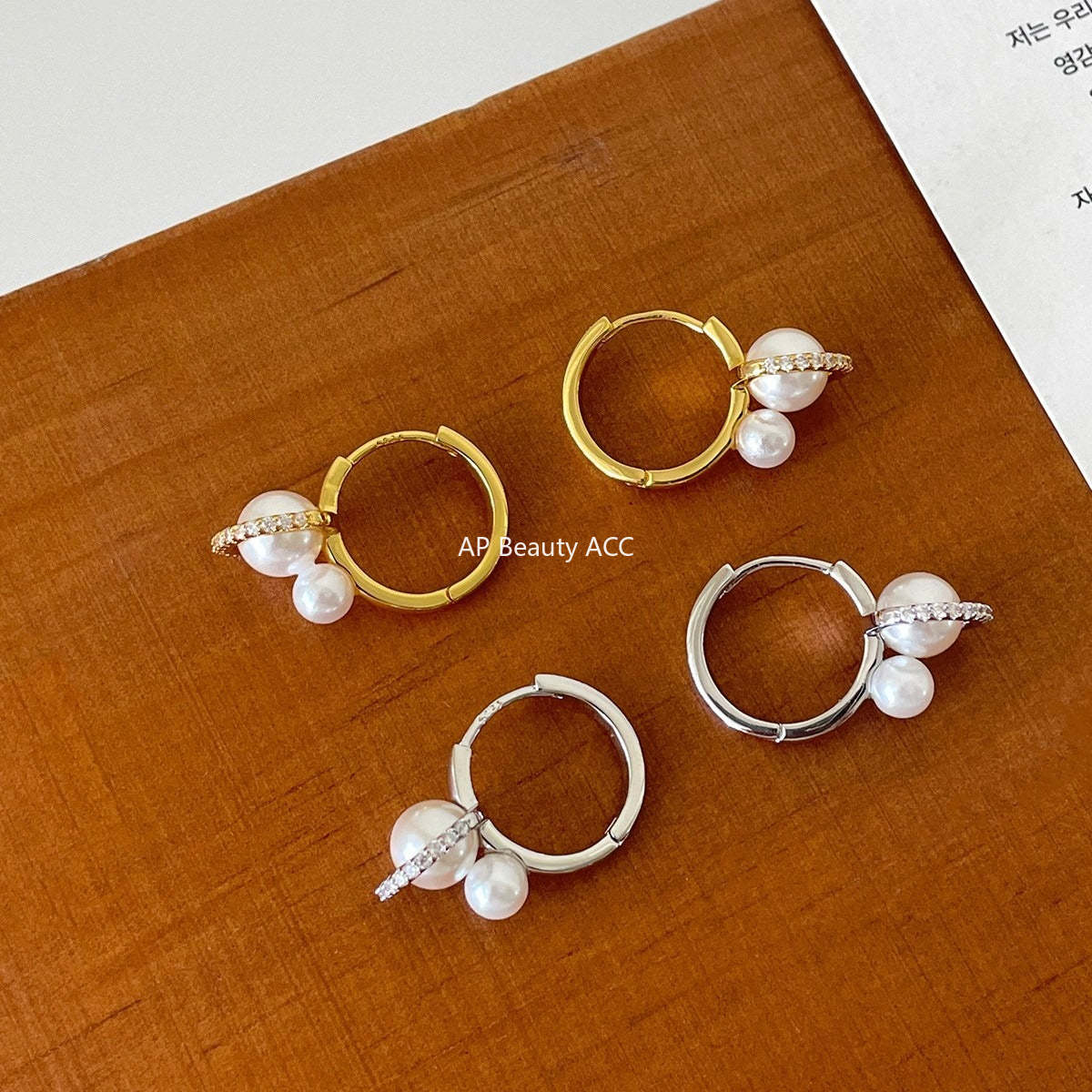 C廠-925銀針鋯石耳環女輕奢復古氣質珍珠耳扣設計感高級秋冬百搭耳飾「EH-4312」25.12-3