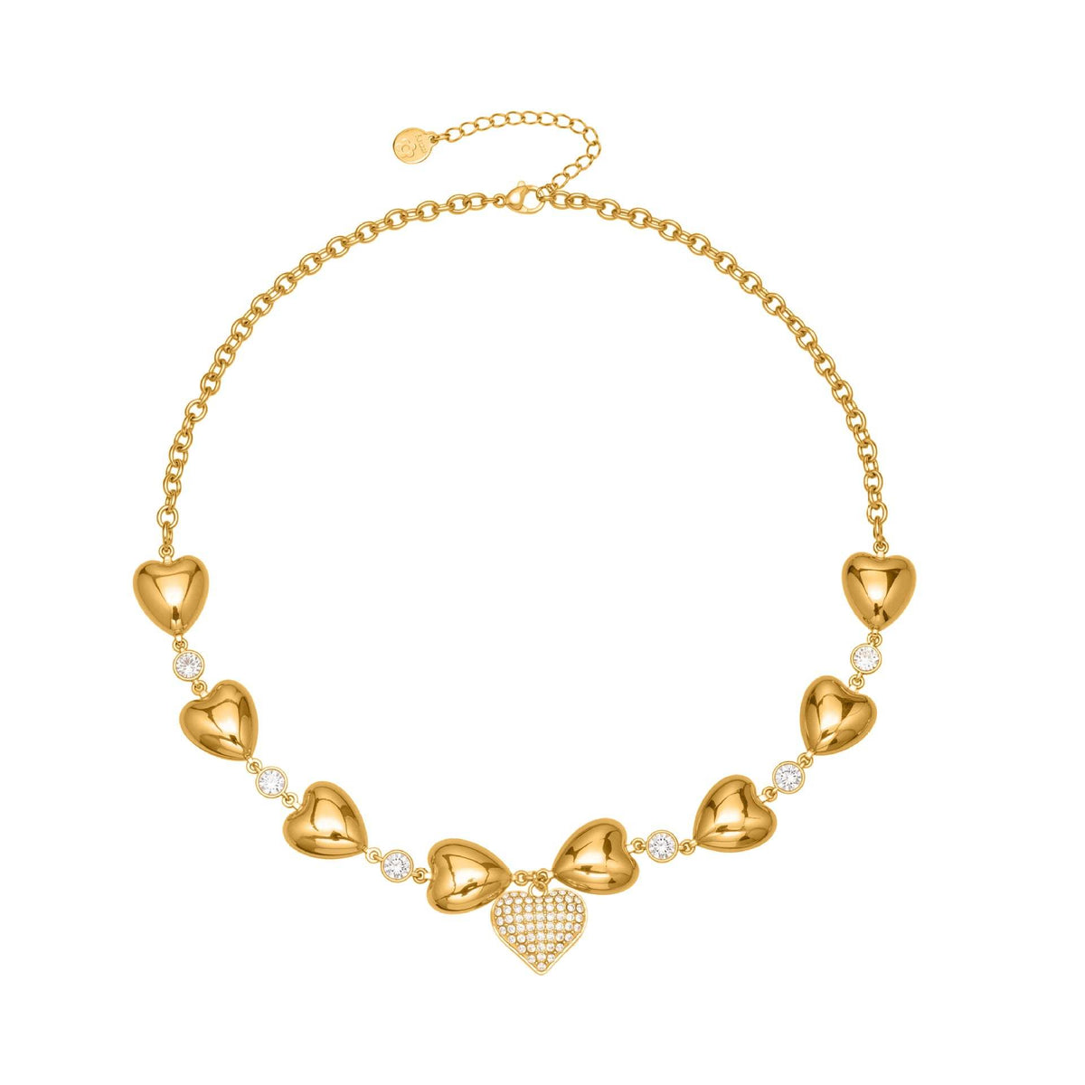 B廠-重工高質5A鋯石愛心滿鑽不鏽鋼空心項鍊鍍18k真金珠寶首飾「P1344」25.11-3