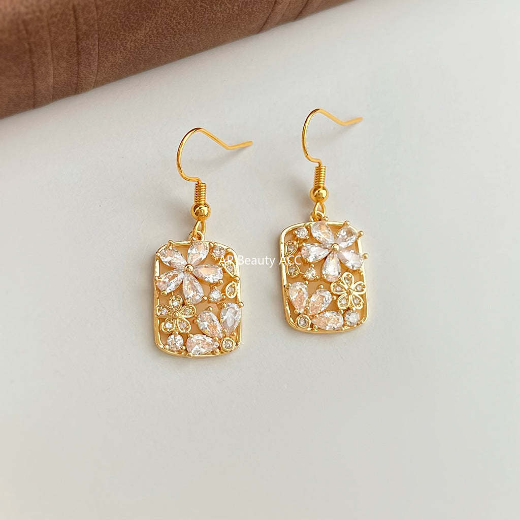 A廠-鑲嵌鋯石新中式花朵耳環女氣質優雅通勤高級感耳飾「7054」25.11-3