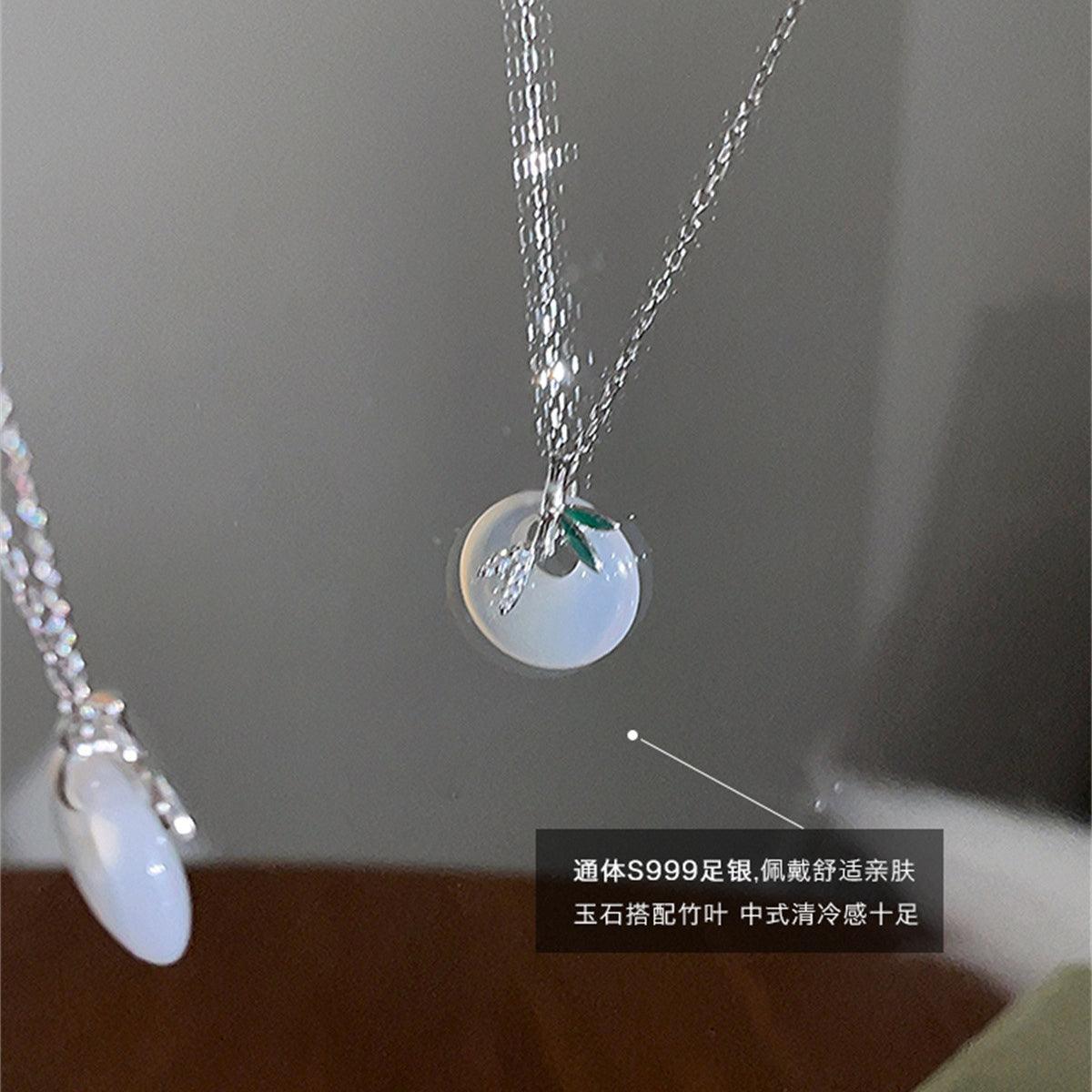 C廠-999純銀平安扣玉石項鍊女款簡約新款氣質冷淡古風竹節吊墜