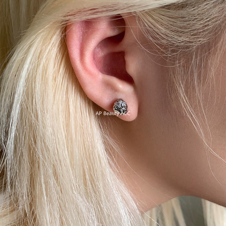C廠-韓版不規則熔岩質感銀針耳釘女ins風小眾設計感高級爆閃鋯石耳環「EH-4004」25.11-2