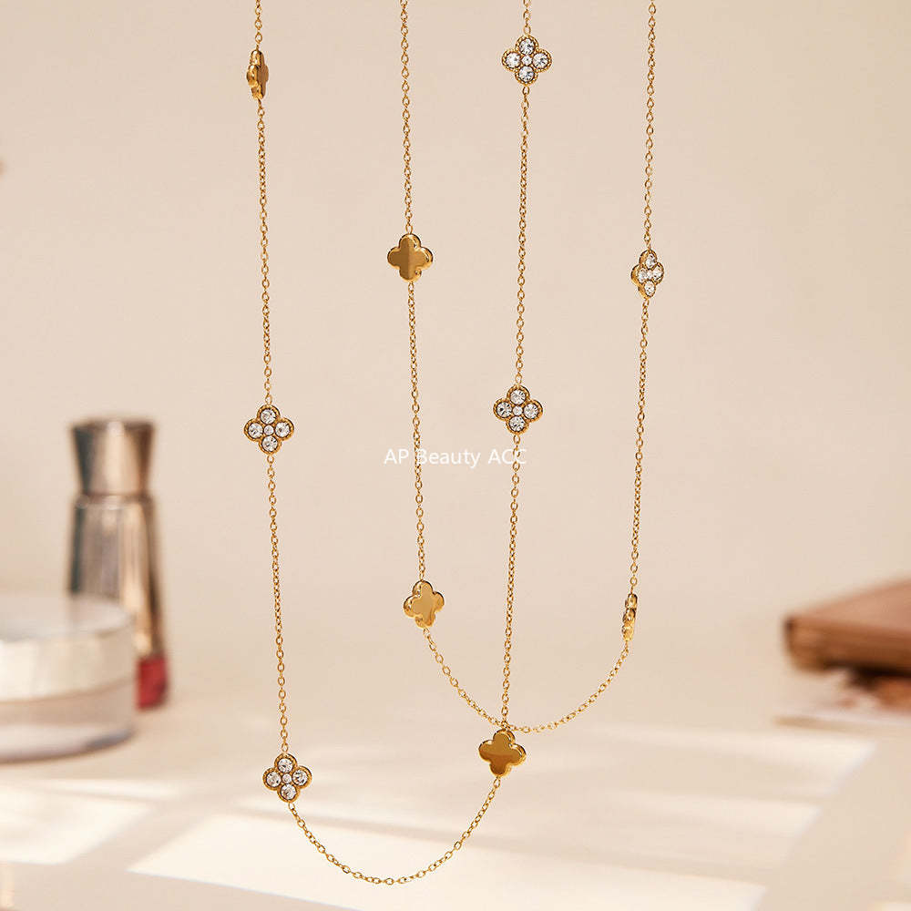 B廠-超閃5A鋯石小花朵滿鑽長款毛衣鏈歐美風時尚百搭不鏽鋼飾品「M086」25.11-3