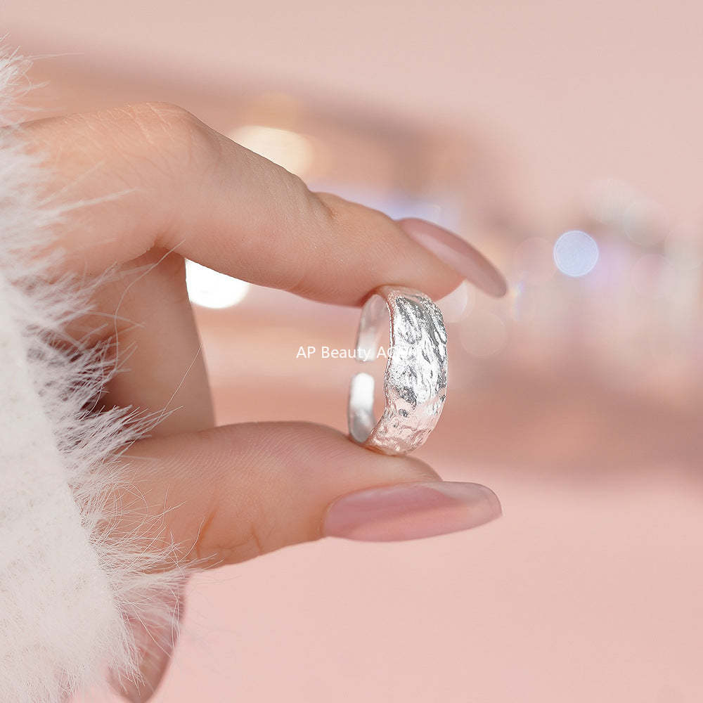 D廠-足銀S999錘紋戒指磨砂時尚冷淡風溫柔疊戴清新小眾個性手飾開口戒「YC4555R_1」25.12-1