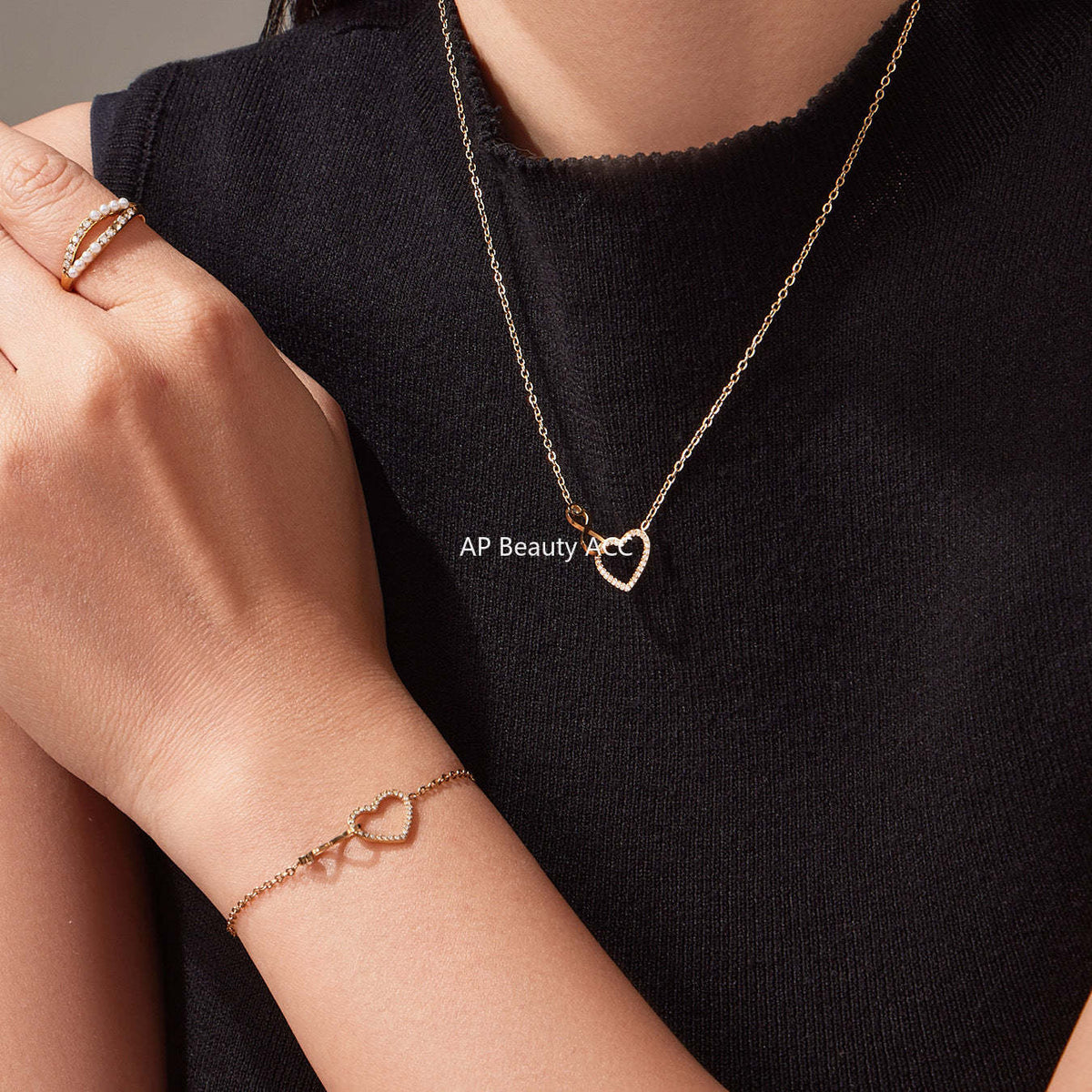 B廠-跨境熱銷款愛心8字鋯石超精緻項鍊手鍊套裝不鏽鋼鍍18k真金「TXP461」25.11-3