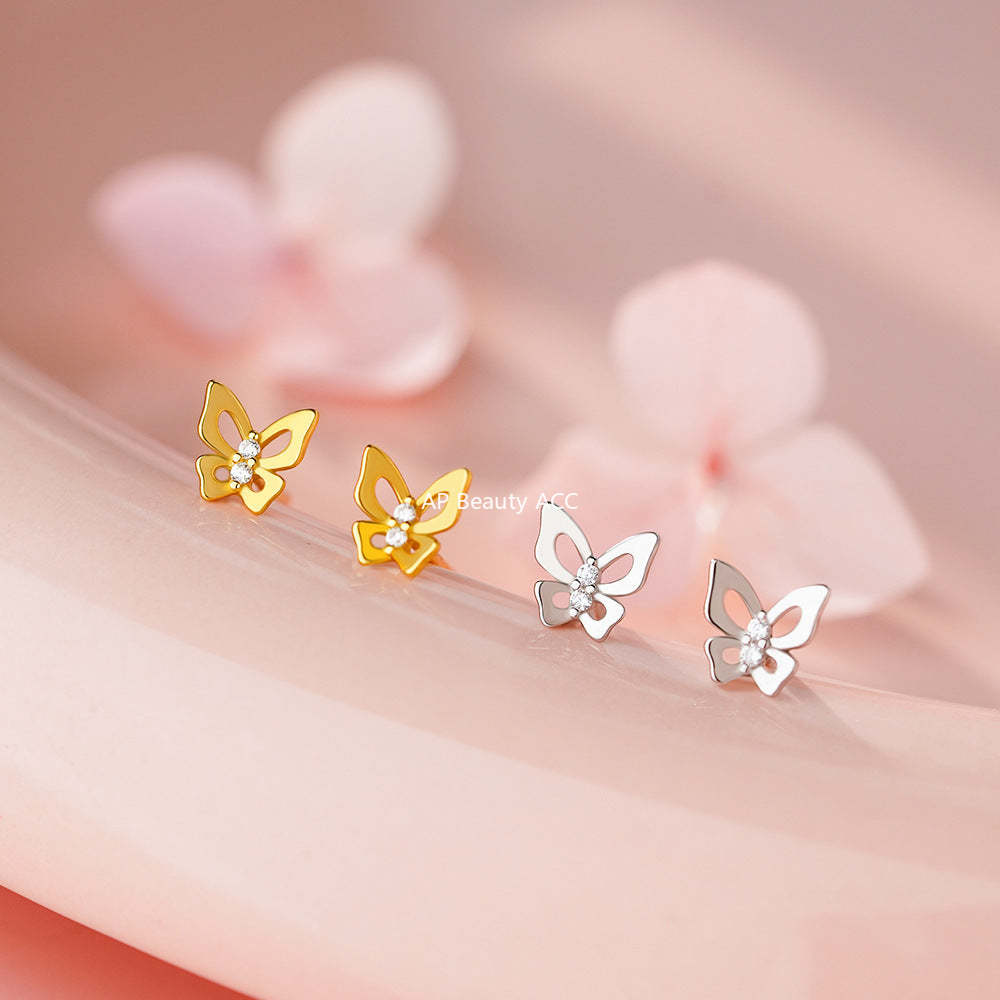 D廠-足銀S999精美甜美蝴蝶鋯石耳環女文藝輕奢高級感新款爆款耳環「YC9489E_1」25.12-1