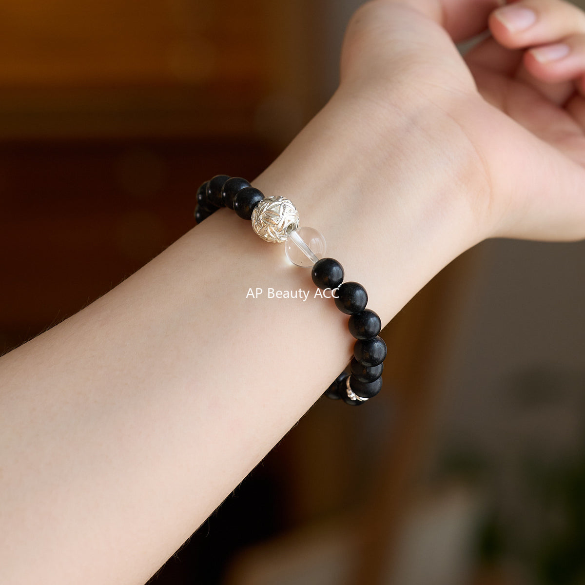 AS廠-天然8MM黑龍涎中藥合香珠手串高級感設計白水晶竹葉隔珠百搭批發「081X569」25.10-3