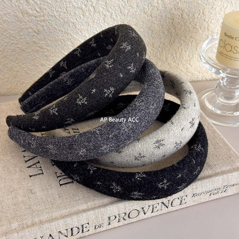 E廠-復古時尚秋冬針織小碎花海綿髮箍女外出壓髮卡氣質百搭高顱頂頭箍「27633」25.11-1