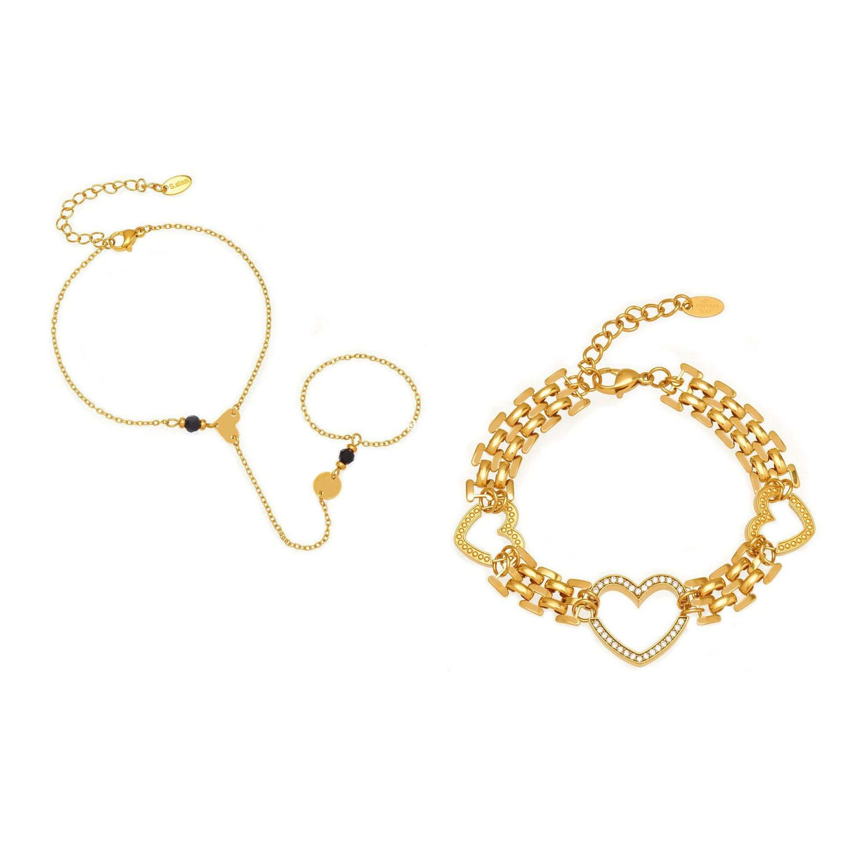 B廠-不鏽鋼鋯石愛心手錶鏈天然石愛心手指鏈組合高質感飾品鍍18k真金「E162-E169」25.12-3