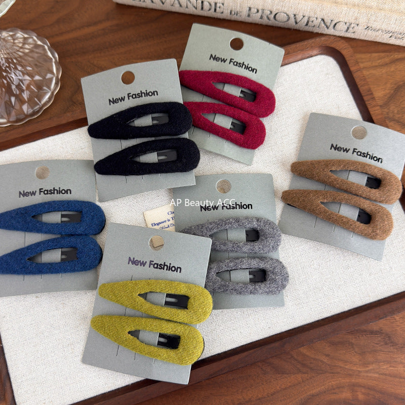 E廠-韓系毛呢水滴橢圓側邊夾髮夾女2025新款瀏海鴨嘴夾bb夾髮卡髮飾「27647」25.11-1