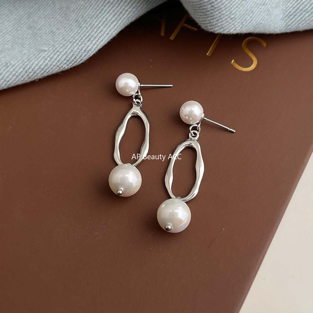 A廠-設計師個性長玻璃珍珠冷淡風ins簡約幾何新款耳飾工廠 耳環女「7109」25.11-3