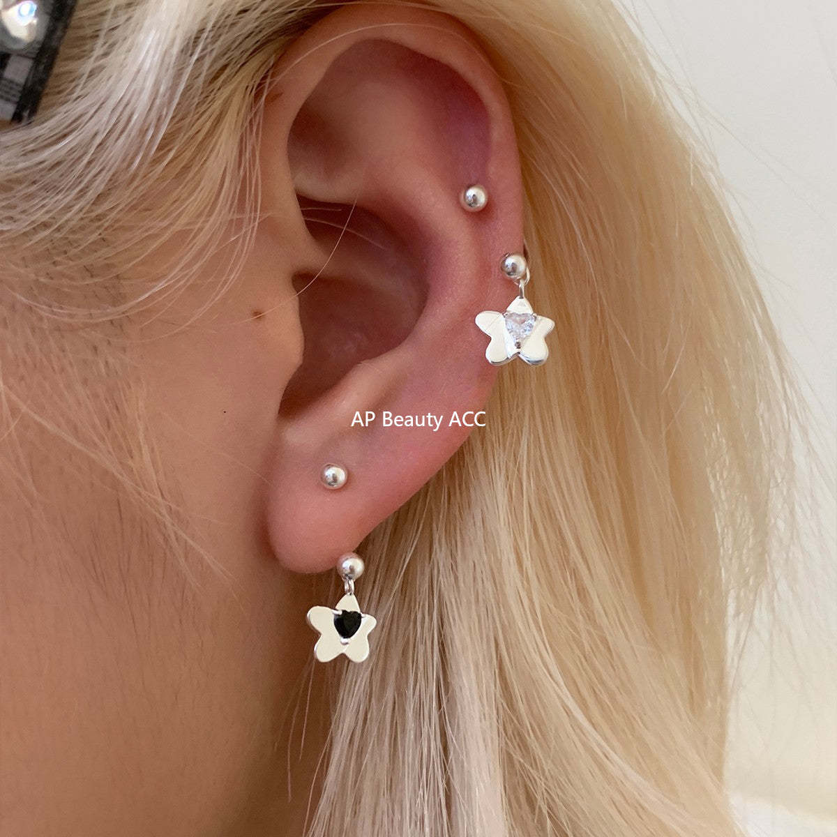 C廠-精緻韓系花朵吊墜耳釘女百搭甜美氣質銀針愛心耳環簡約甜酷風耳飾「EH-4340」25.11-4