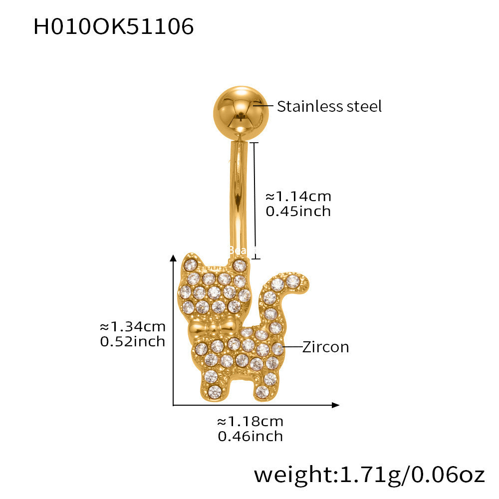B廠-跨境新款多元素滿鑽鋯石肚臍釘不鏽鋼鍍18k金歐美穿刺飾品「H009」25.11-2