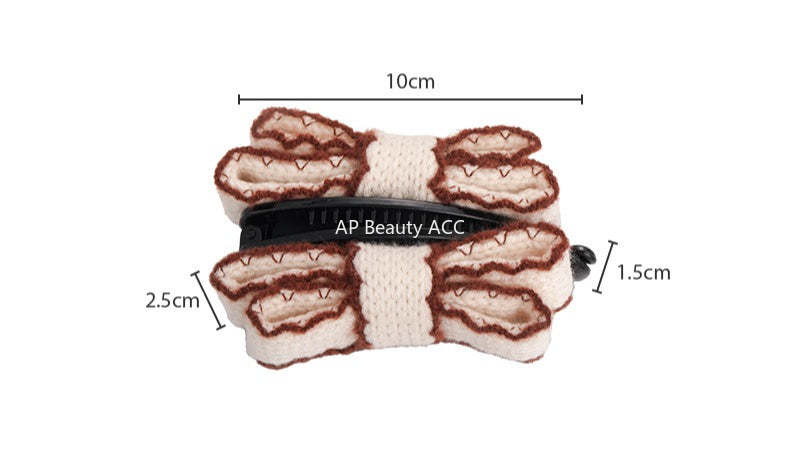 E廠-韓國復古針織毛線雙層蝴蝶結髮夾香蕉夾2025新款秋冬款盤髮馬尾夾「27758」25.12-1