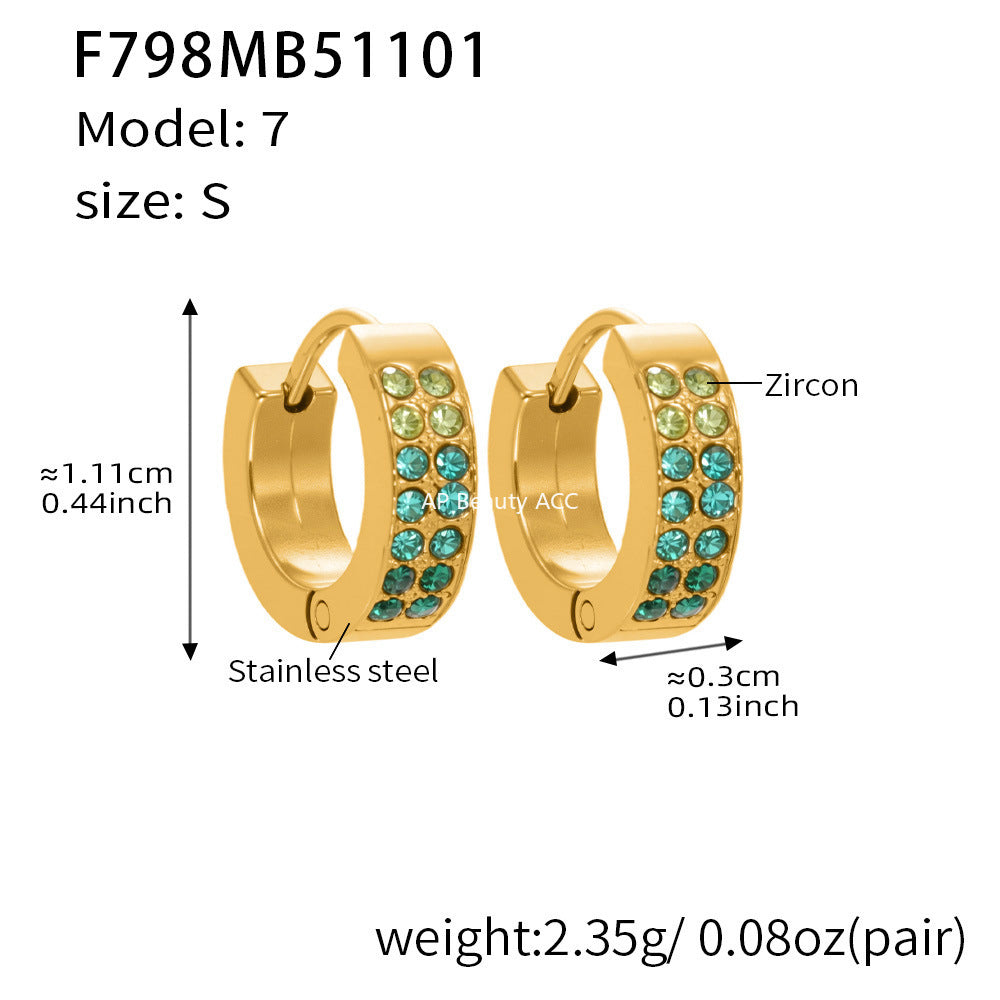 B廠-簡約C型鑲彩鑽拼色鋯石耳扣不鏽鋼鍍18k真金輕奢小眾耳環女「F798」25.11-1