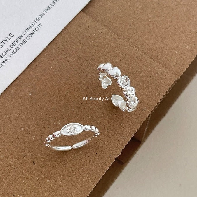 C廠-韓系簡約純銀愛心戒指女小眾精緻星星鋯石食指戒設計高級感新指環「JZ-0719」25.11-1