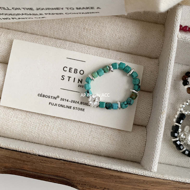 C廠-古風花朵葉子福袋小馬元寶蘋果紅瑪瑙彈力戒指S925純銀戒指女士「RB」25.11-4