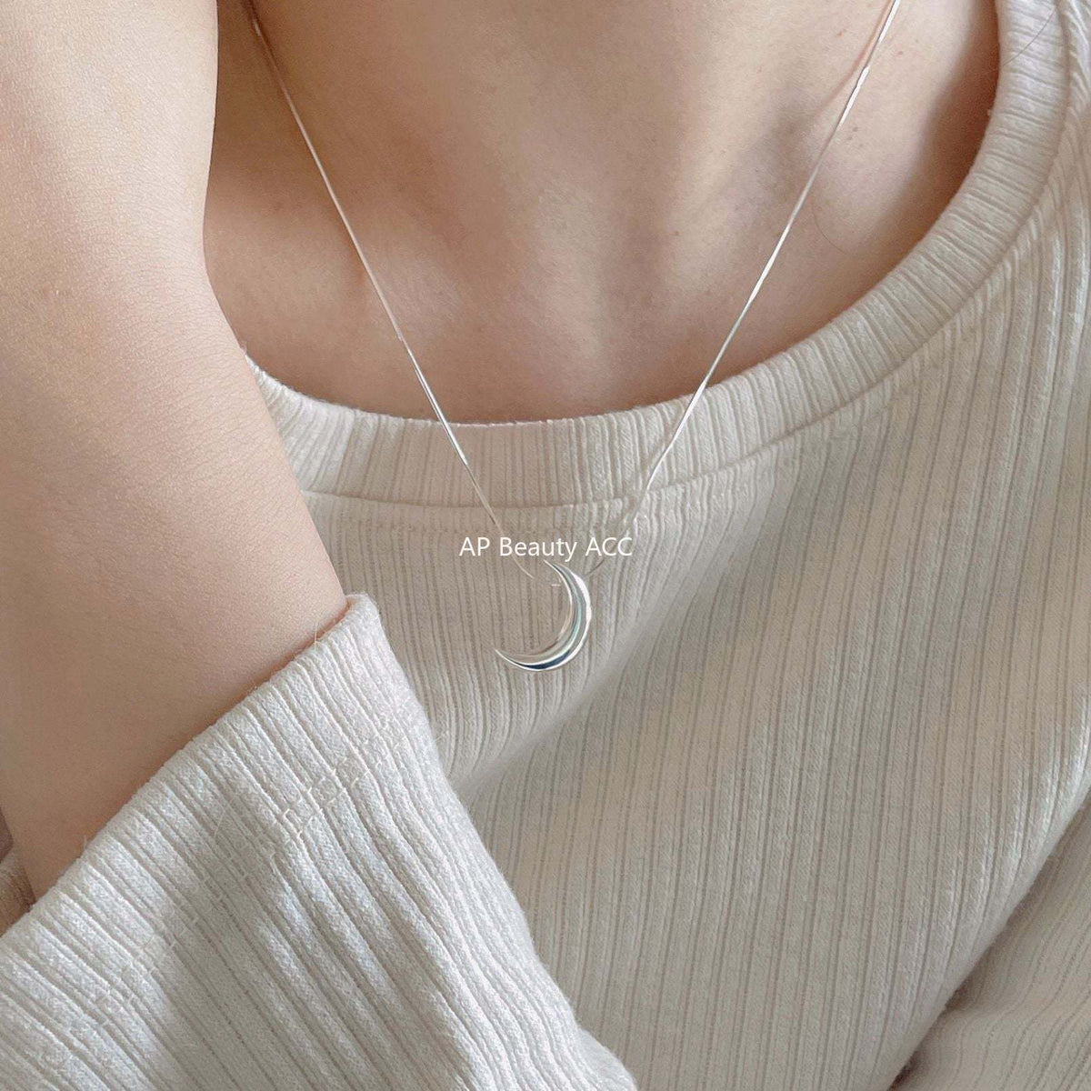 F廠-韓國韓版925純銀月亮項鍊簡約百搭氣質小紅書冷淡風項鍊「B1168」25.12-3