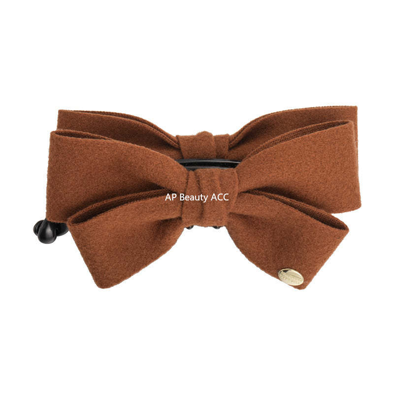 E廠-韓國秋冬高級感雙面呢子蝴蝶結香蕉夾韓系金標竪夾馬尾髮夾髮飾「27639」25.11-1