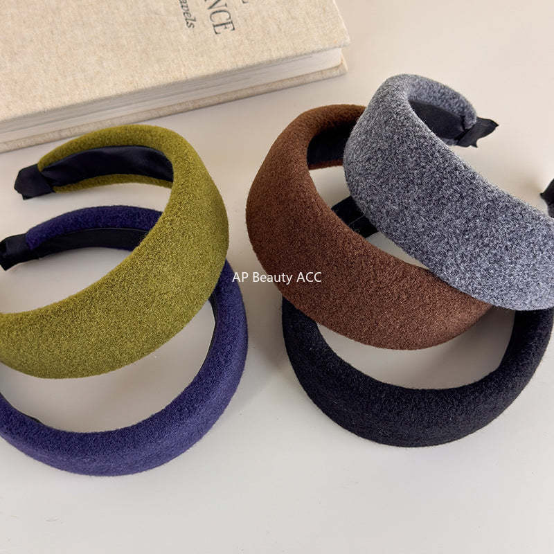 E廠-毛呢寬邊高顱頂髮箍女秋冬日常外戴洗臉壓髮頭箍韓系復古氣質髮卡「27699」25.11-3