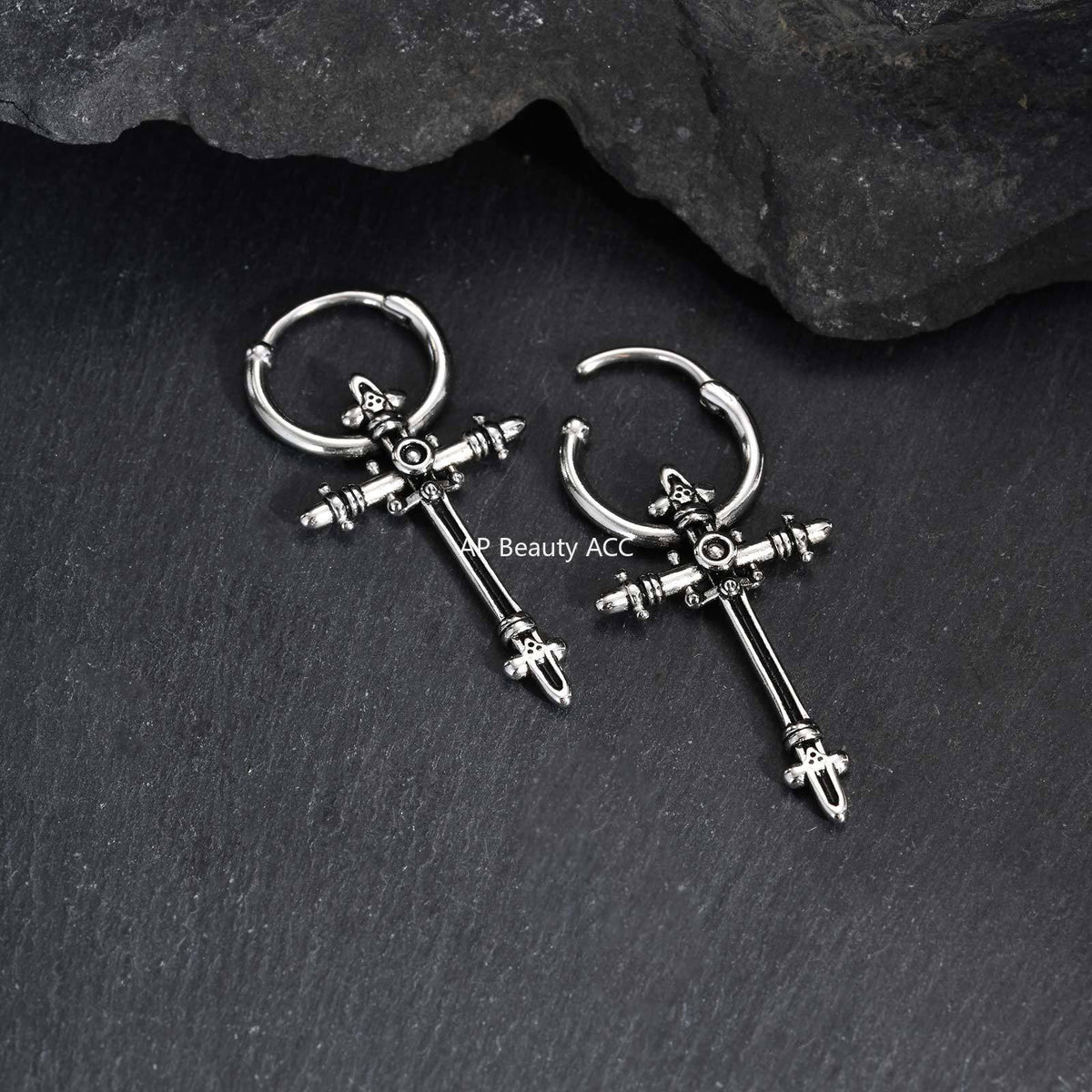 G廠-不鏽鋼男士潮流個性氣質耳扣耳飾幾何十字架耳環鋼色「ED-966」25.12-1