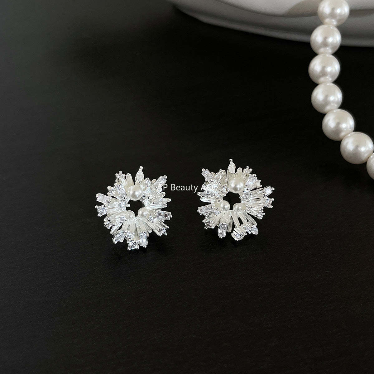 C廠-超閃鋯石珍珠耳釘女氣質精緻高級感耳環輕奢百搭清冷感通勤耳飾「EH-4048」25.12-1