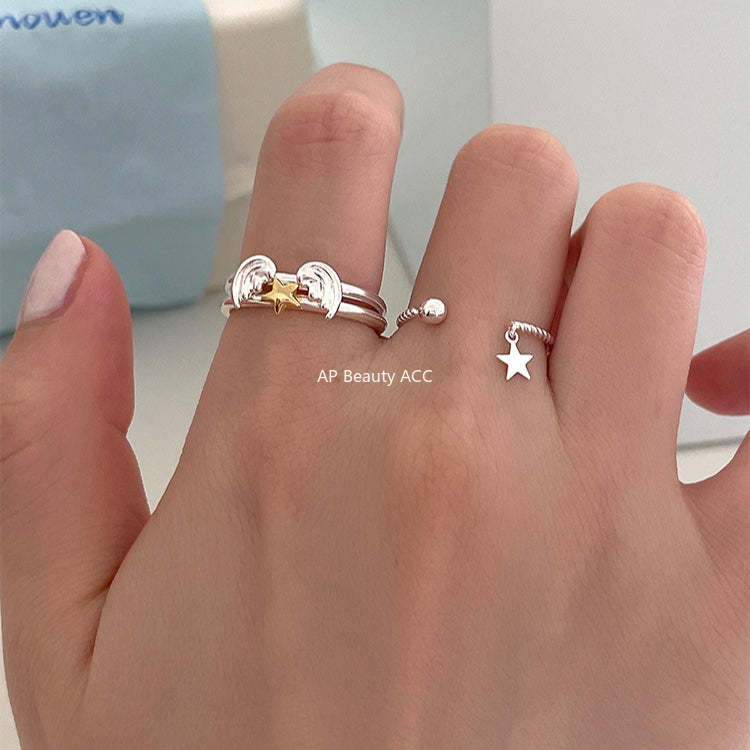 C廠-超仙百搭天使之翼疊戴戒指女簡約精緻高級感星星純銀食指戒新指環「JZ-0717」25.10-5
