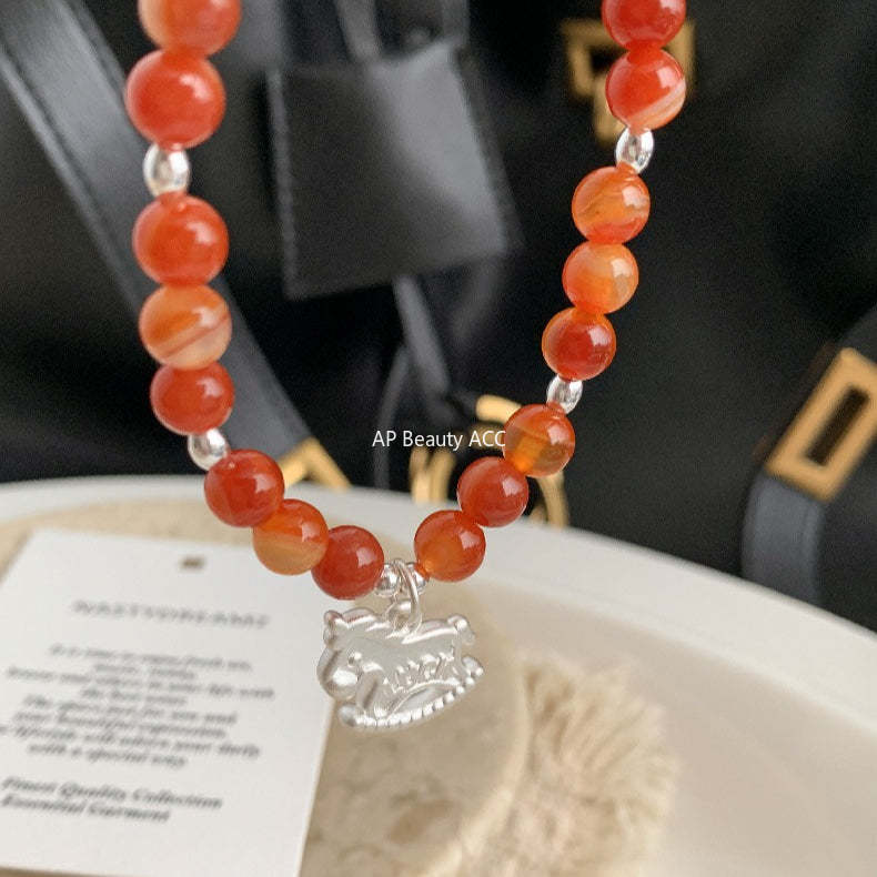 C廠-luck小木馬S925純銀小馬紅瑪瑙米珠手鍊S925純銀手鍊女士2026馬年「1652」25.12-3