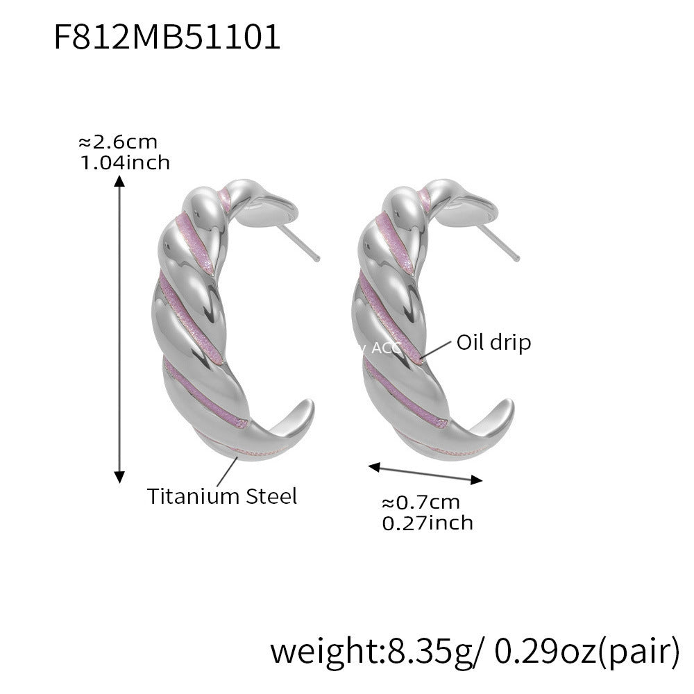 B廠-新款不鏽鋼幾何扭紋滴油耳環琺瑯彩釉時尚個性耳飾鍍18k金「F812」25.11-1