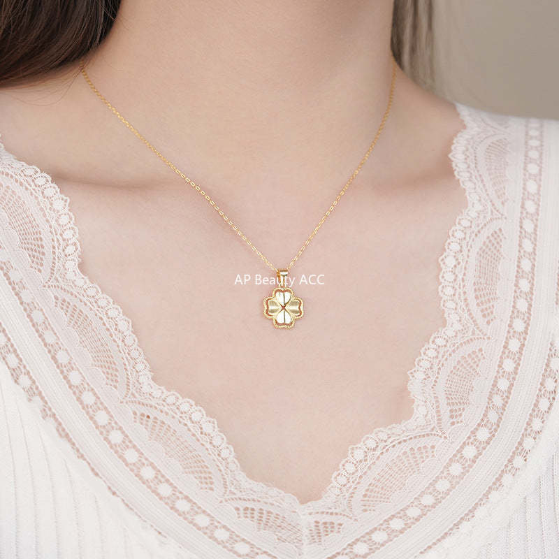 D廠-S925純銀幸運四葉草項鍊輕奢質感文藝唯美氣質溫柔復古鎖骨鏈批發「YC2347N_1」25.11-3