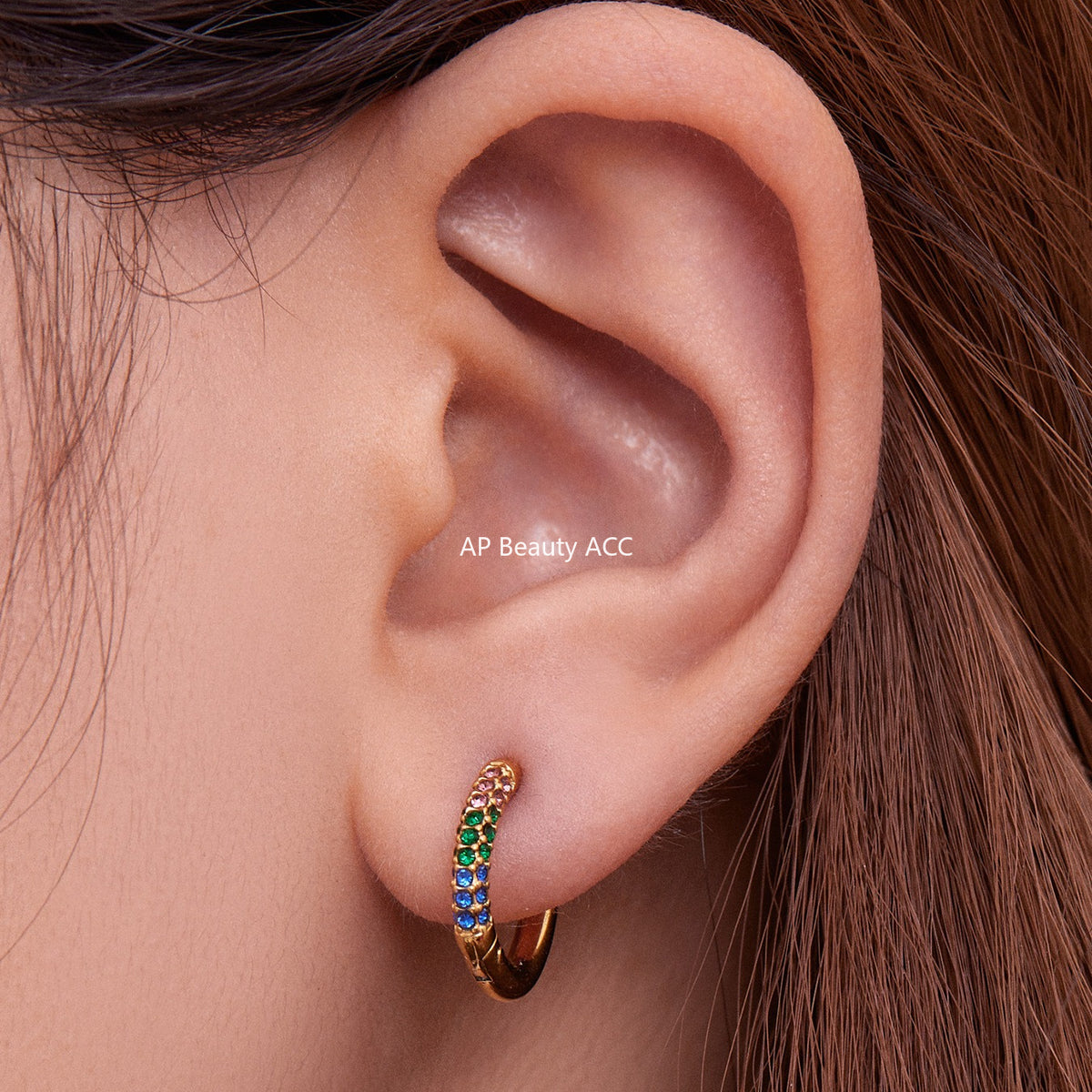 B廠-超閃5A彩色鋯石小耳環卡扣耳飾不鏽鋼鍍18k真金跨境熱銷款「F752」25.11-1