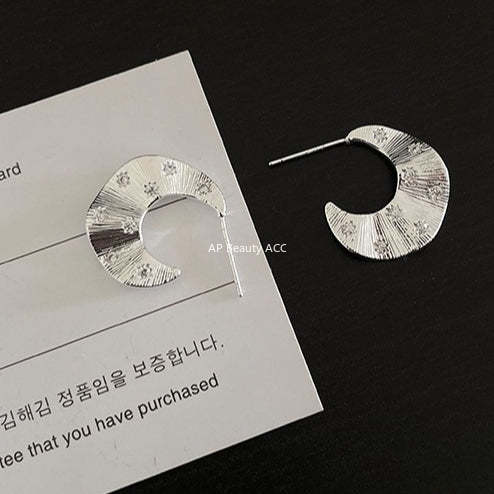 C廠-歐美風褶皺復古鋯石耳釘女冷淡風獨特誇張耳環簡約氣質新款潮耳飾「EH-4185」25.10-5