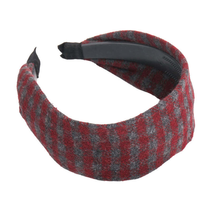 E廠-復古咖色格紋髮箍女日常外戴秋冬氛圍感寬邊頭箍高顱頂髮箍新款女「27632」25.11-1