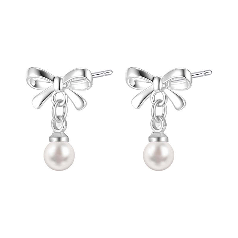 C廠-簡約小巧蝴蝶結耳釘女設計感高級百搭銀針耳環甜美小香風珍珠耳飾「EH-4319」25.12-3