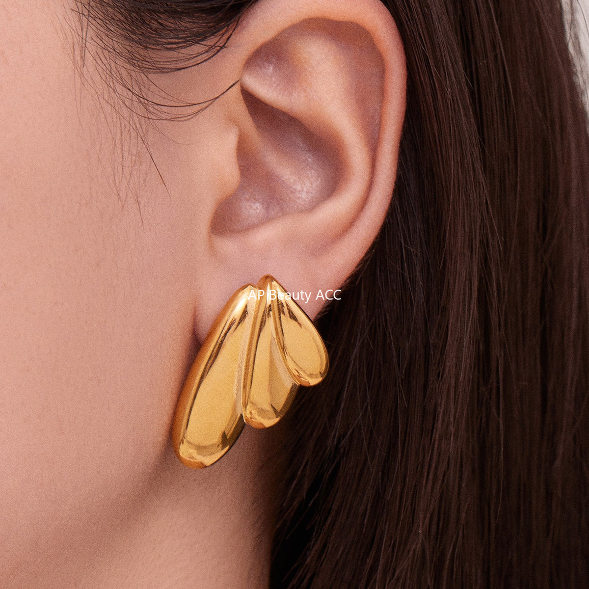 B廠-不鏽鋼幾何扇形耳環冷淡風耳飾跨境網紅新款飾品鍍18k真金「F849」25.11-1