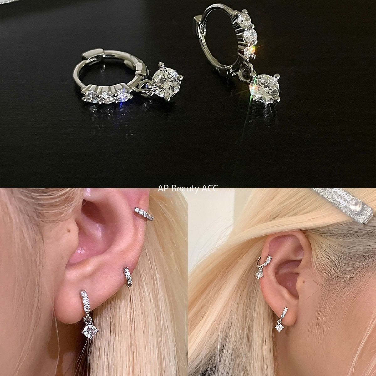 C廠-超閃水滴吊墜鋯石耳環女極簡日常高級感鈦鋼耳扣輕奢百搭秋冬耳飾「EH-4258」25.11-3