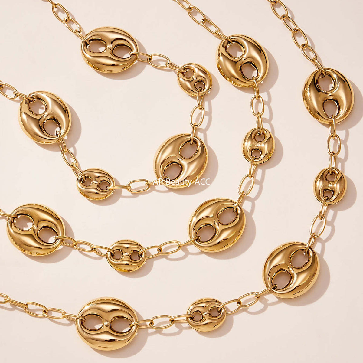 B廠-不鏽鋼空心大小豬鼻子項鍊 PVD鍍18k金時尚百搭誇張鎖骨鏈「P180」25.11-3