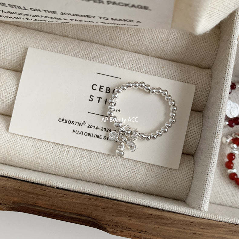 C廠-古風花朵葉子福袋小馬元寶蘋果紅瑪瑙彈力戒指S925純銀戒指女士「RB」25.11-4