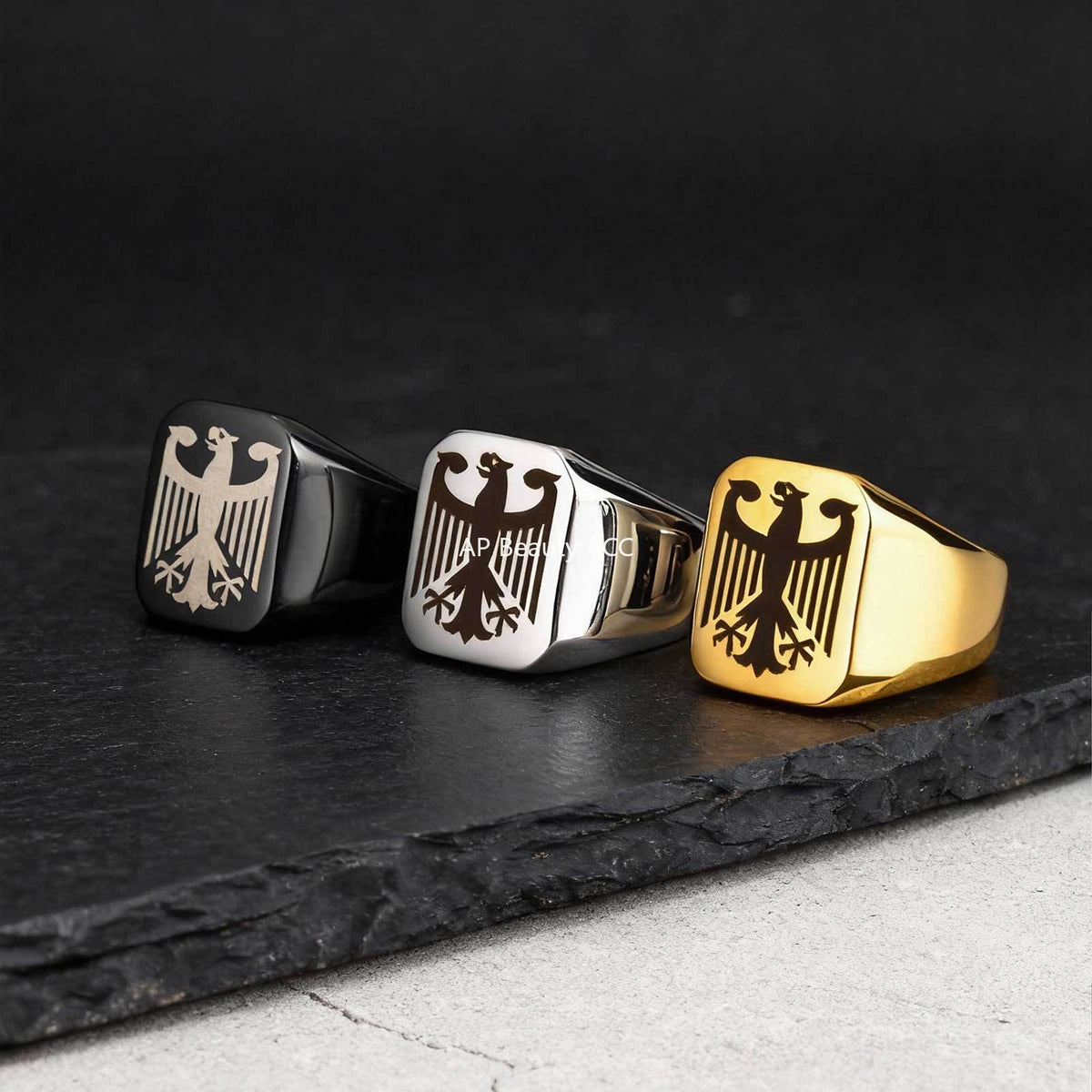 G廠-不鏽鋼鐳射鷹標男士復古符文戒指「RC-294」25.12-2