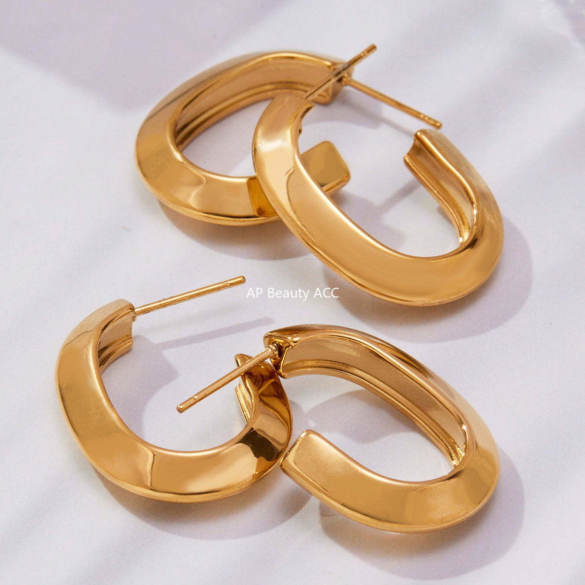 B廠-不鏽鋼凹槽弧面耳環歐美輕奢風小眾設計百搭耳飾鍍18k真金「F623」25.10-5