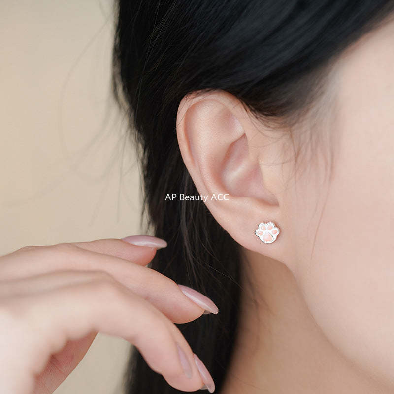 D廠-S999足銀貓爪耳環可愛少女心卡通睡覺免摘萌趣寵物耳飾批發「YC3004E_1」25.11-3