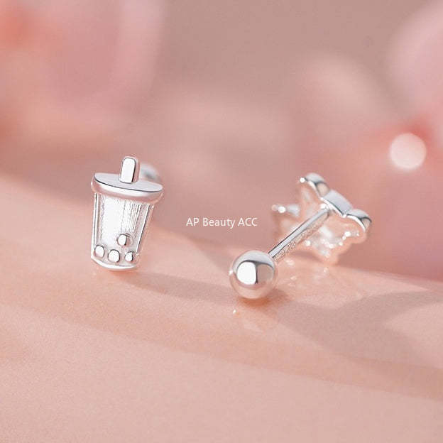 D廠-S999足銀小熊奶茶螺絲耳環可愛童趣新款個性清新精緻溫柔耳飾「YC9310E_1」25.11-4