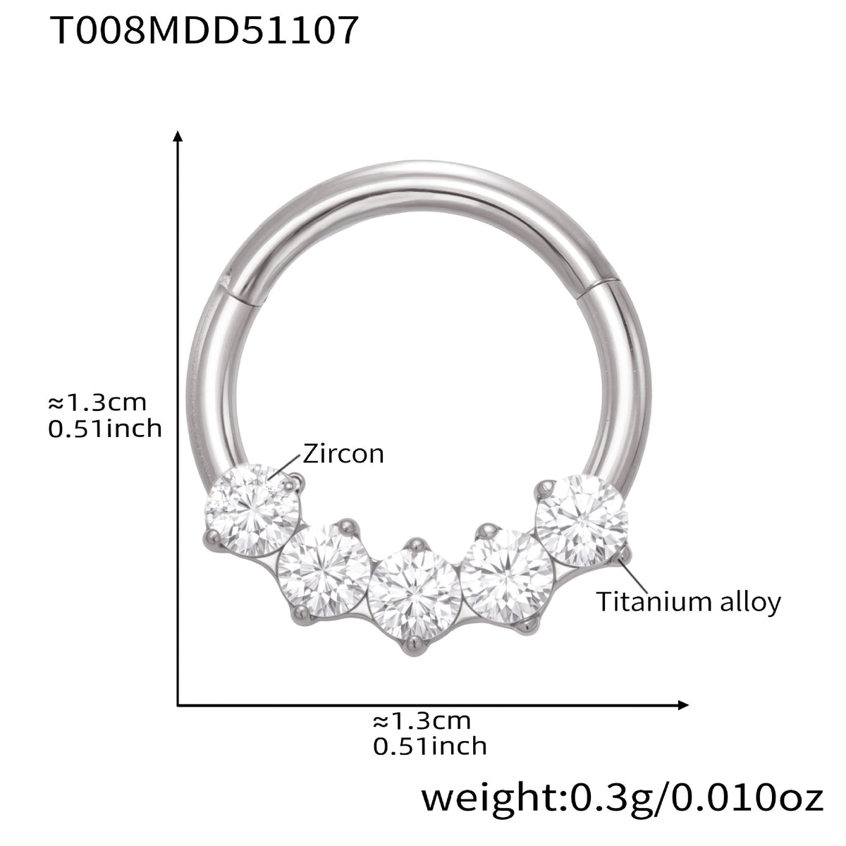 B廠-鈦合金鑲嵌5A鋯石鼻環歐美甜酷辣妹穿刺鼻環潮人時尚無縫環「T001」25.11-2