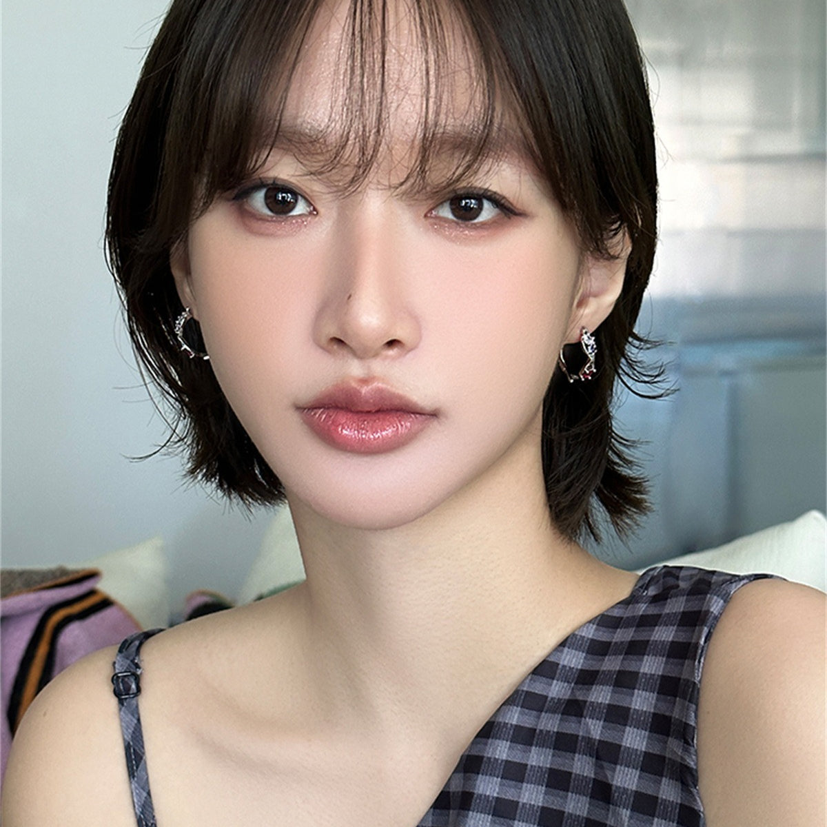 C廠-韓版彩色鋯石耳環女冷淡風時尚輕奢百搭高級感耳圈精緻簡約耳飾「EH-4027」25.10-2