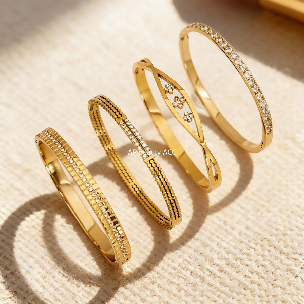 B廠-不鏽鋼單排鑽鋯石卡扣手鐲組合歐美時尚潮酷手飾品鍍18k金不掉色「Z512-15」25.12-2