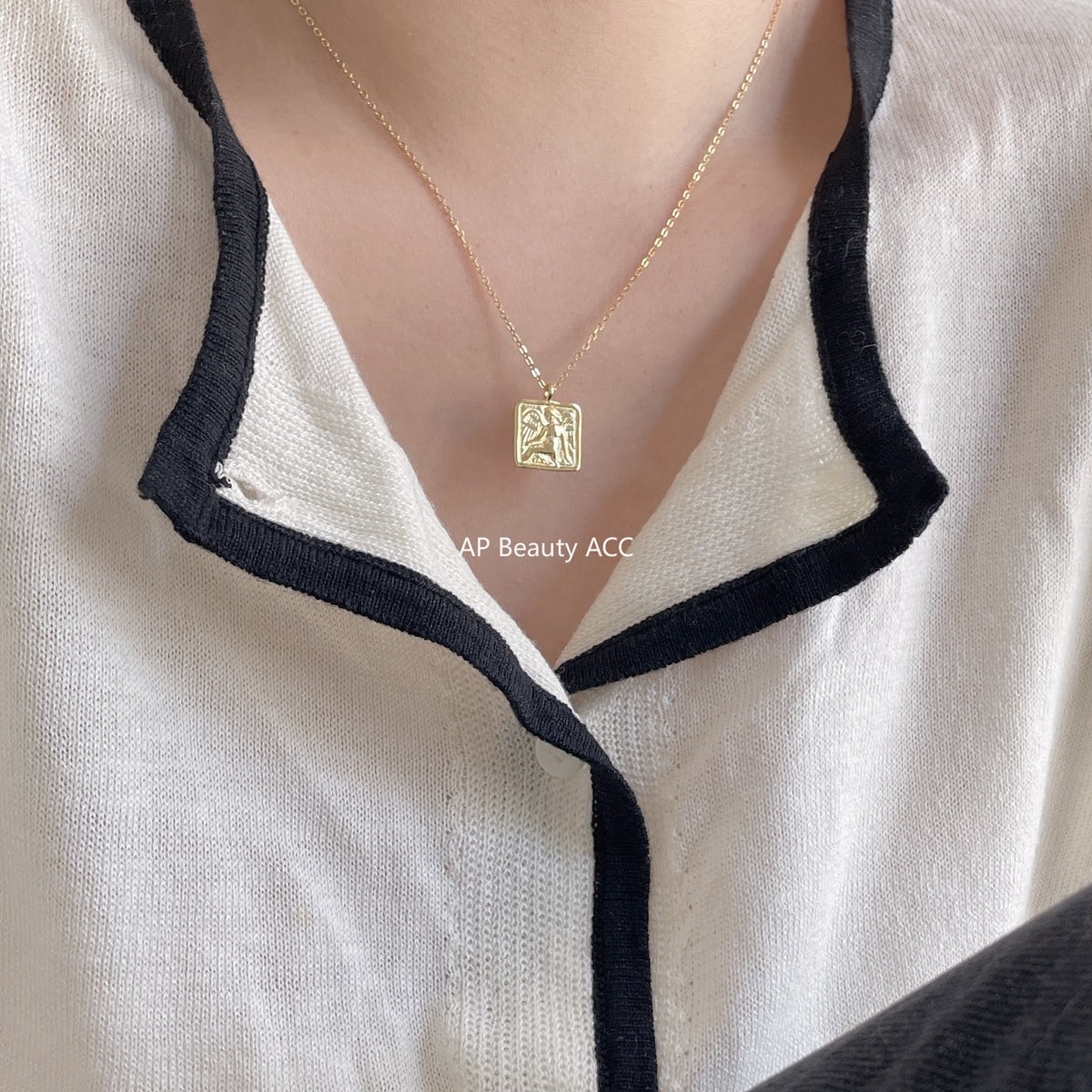 F廠-歐美韓國韓版S925純銀項鍊復古 天使之翼方牌項鍊吊墜「B776」25.11-2