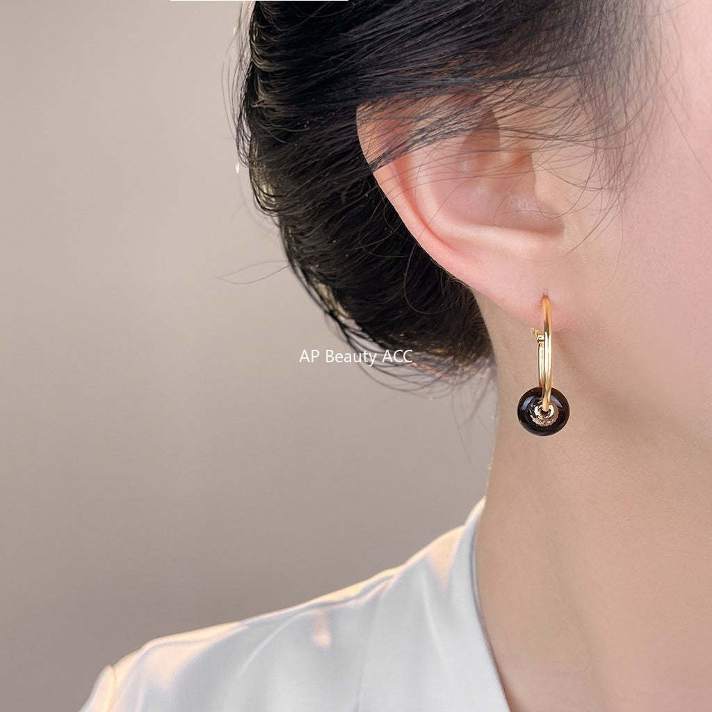 A廠-文藝復古天然石虎眼石圓形幾何銀針高級感耳環女圓圈新工廠「7113」25.11-3